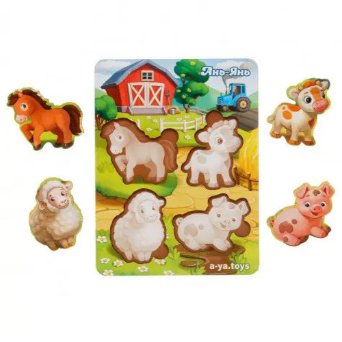 Дерев'яні вкладиші (рамка-вкладиш) "Домашні тварини – 1" (фон із підказкою) (ПСФ053), фото 1