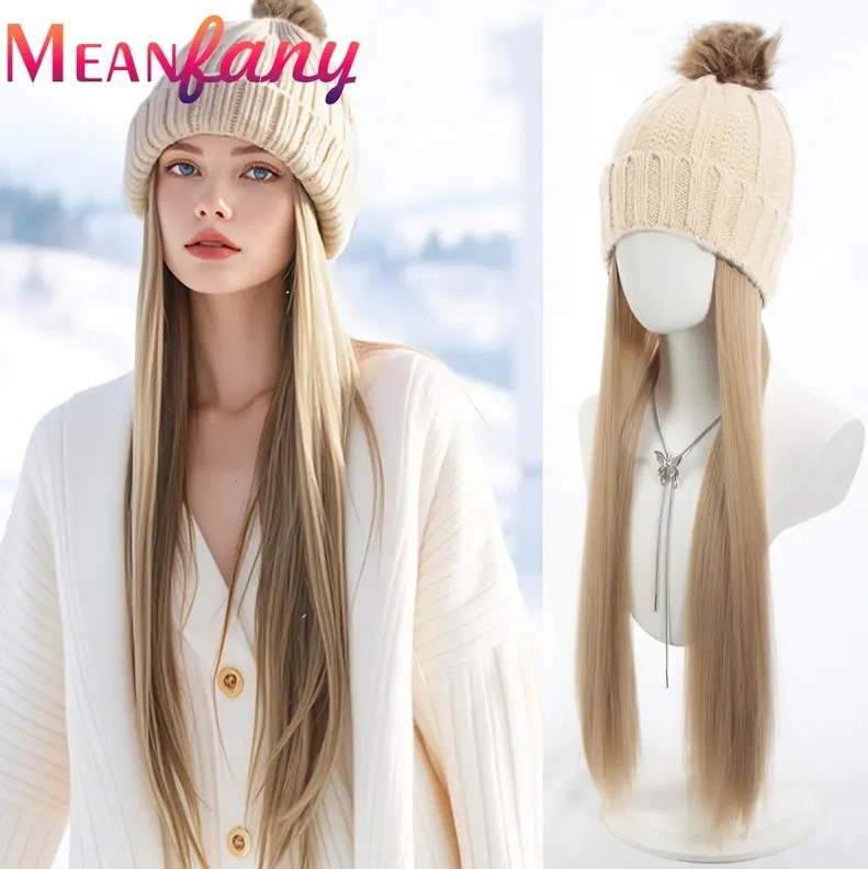 Перука з шапкою блондин довге волосся 66 см термоволокно, фото 1