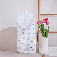 Конверт-плед зі з‘ємним утеплювачем для новонароджених 90×80 з бантом (Сердечка Білий)