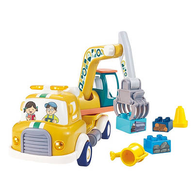 Іграшкова машинка екскаватор конструктор інерційна техніка з фігурками і клешнею для хлопчика Світло звук пар