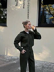 Теплий комбінезон з капюшоном кольору хакі