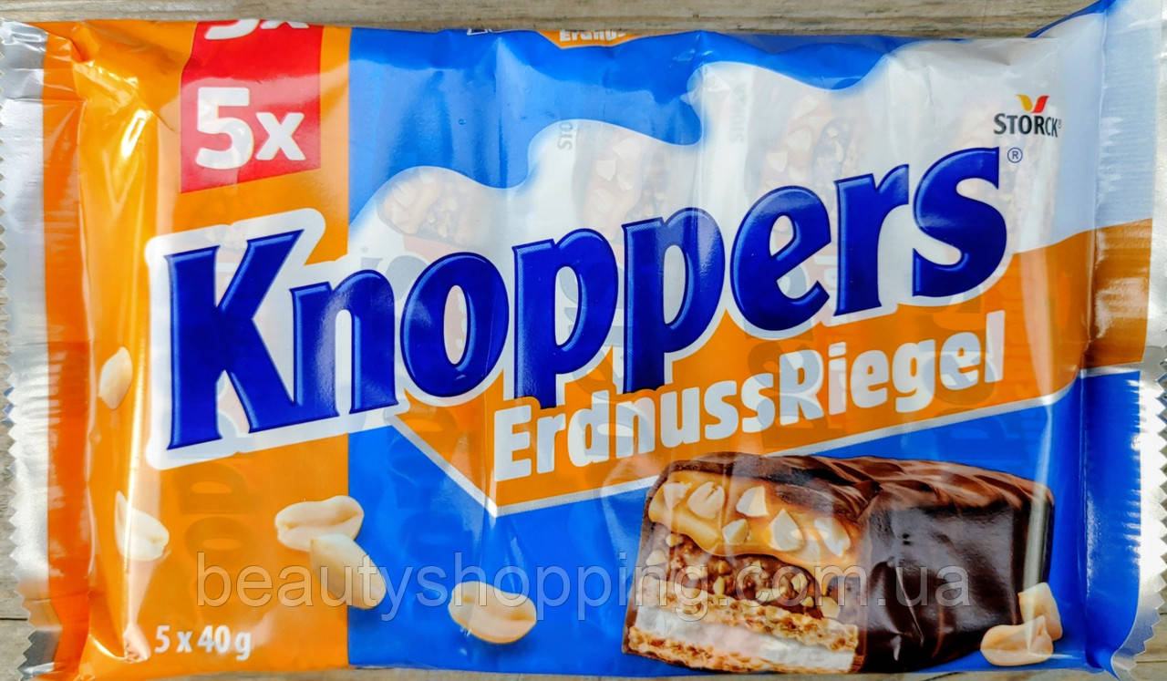 Кноперс батончик арахіс карамель Knoppers Erdnuss Riegel 5 штук 40 г Storck Німеччина