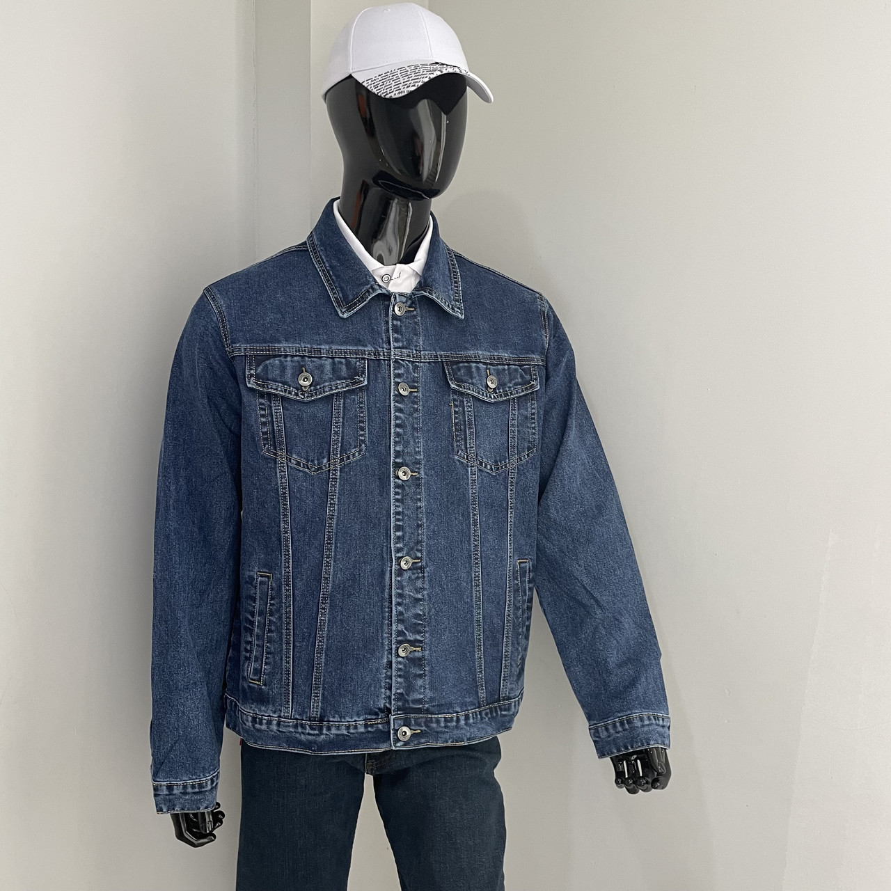 Куртка джинсова чоловіча класична укорочена піджак L синя, фото 1