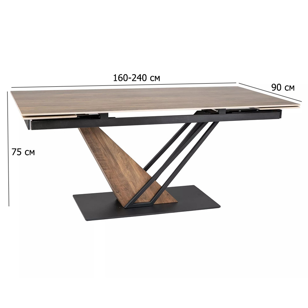 Керамічний стіл розкладний Genesis Legno 160-220х90 см з ефектом дерева дуб на одній опорі, фото 1