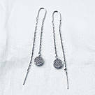 Сережки-протяжки з кружечком і фіанітами "Тинеслава" — срібло 925, родій, білі фіаніти, фото 2