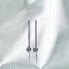 Сережки-протяжки з кружечком і фіанітами "Тинеслава" — срібло 925, родій, білі фіаніти, фото 3