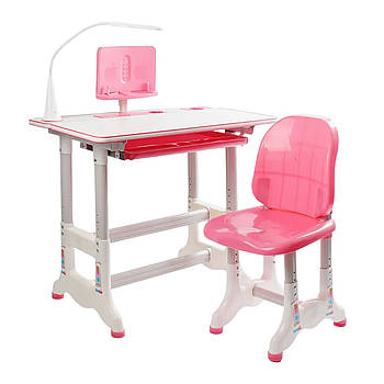 Парта учнівська дитяча зі стільчиком (лампа, регульована висота та нахил) UL-90311 Рожева