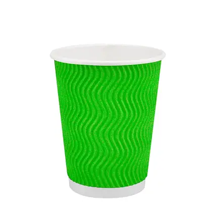 Стакан Гофрований "ТС" (Ripple) 400мл – Зелений (15шт.), 30уп./ящ. (кр-91), фото 1