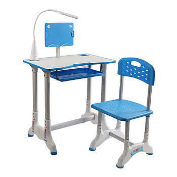 Парта учнівська дитяча зі стільчиком (лампа, регульована висота та нахил) J-41526 Синя