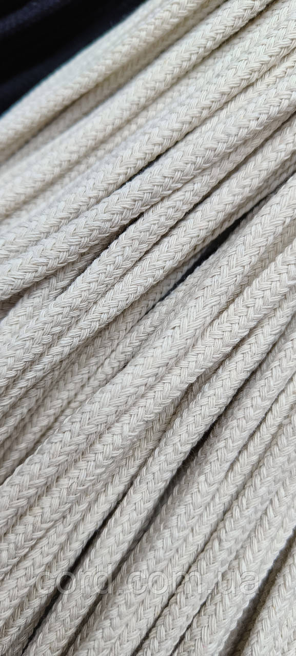 Шнур круглий бавовняний 6мм молоко моток 100м, фото 1