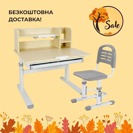 Дитячий стіл-трансформер FunDesk Invito Grey + дитячий стілець FunDesk SST3L Grey, фото 1