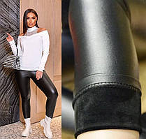 Теплі жіночі лосини з екошкіри батал з високою посадкою, розміри 48-52, 54-58, 60-64, 66-70