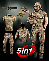 Літній еластичний тактичний костюм 5в1 мультикам, чоловіча військова форма мультикам, військовий костюм камуфляж oyi scv woq
