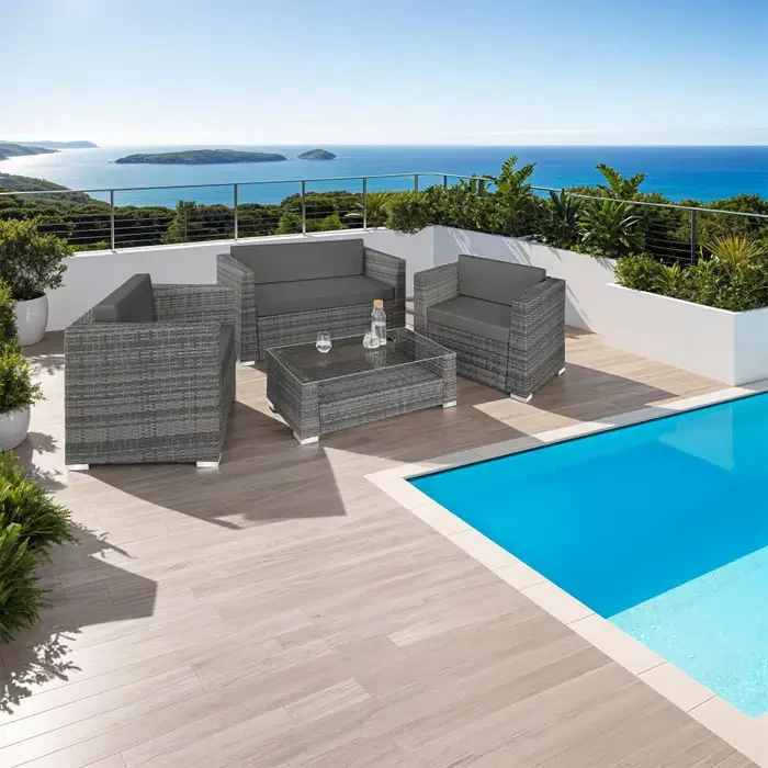 Комплект вуличних меблів з ротангу München сірого кольору