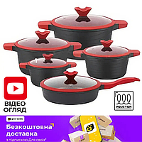 Набір каструль і сковорідка XW-10 10 предметів з антипригарним покриттям та скляними кришками