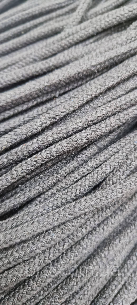 Шнур круглий бавовняний 6мм черний моток 100м, фото 1