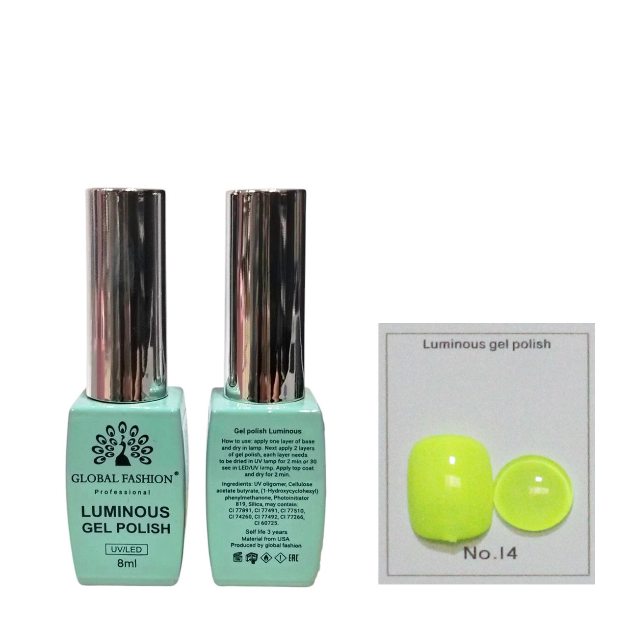 Гель-лак що світиться Global Fashion Luminous #14, 8 мл, фото 1
