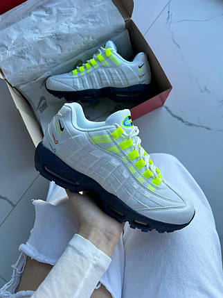 Чоловічі кросівки Nike Air Max 95 Multi Color Swoosh Volt Найк Аір Макс 95 білі шкіра демісезон, фото 1