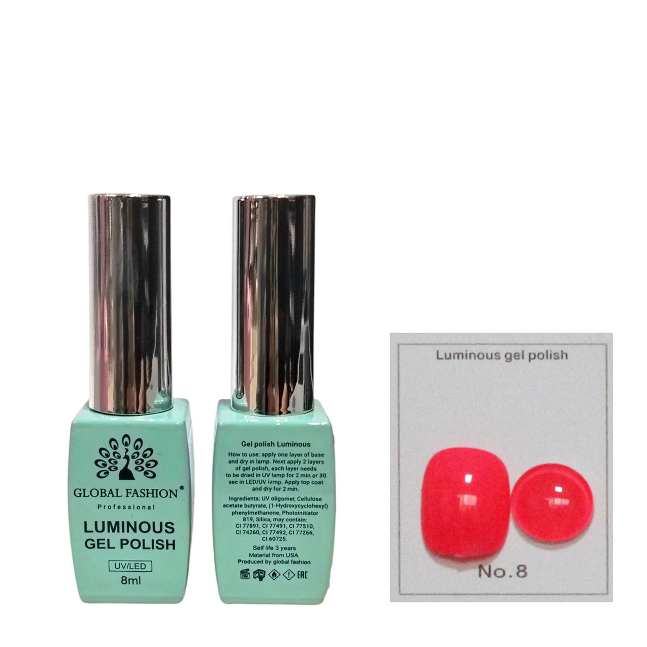 Гель-лак що світиться Global Fashion Luminous #8, 8 мл, фото 1