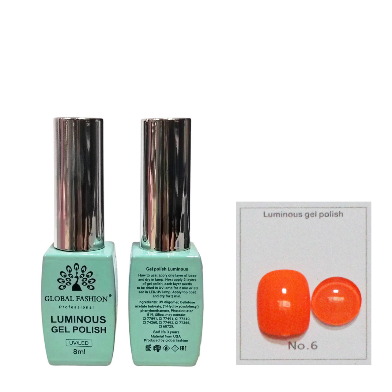 Гель-лак що світиться Global Fashion Luminous #6, 8 мл, фото 1