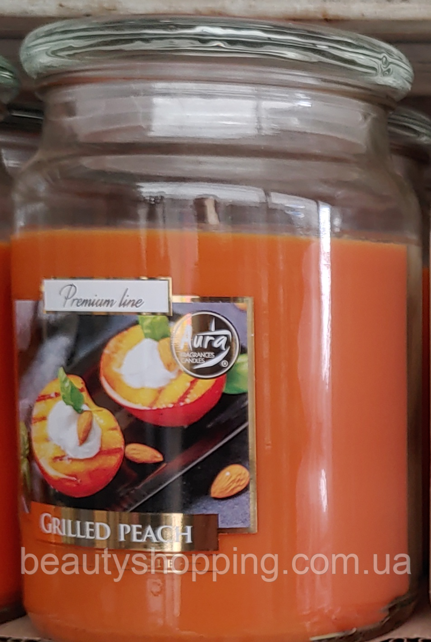 Ароматична свічка у банку Scented Candle Grilled Peach "персик на грилі" 100 годин горіння 500 г Bispol