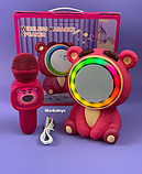 Караоке колонка з мікрофоном Ведмедик рожевий GMJ 9836 режими підсвічування, вбудований акумулятор, Bluetooth, фото 2