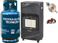 Керамічний газовий обігрівач 4200 Вт з балоном і редуктором для дому та квартири, 70 м², Польща комплект