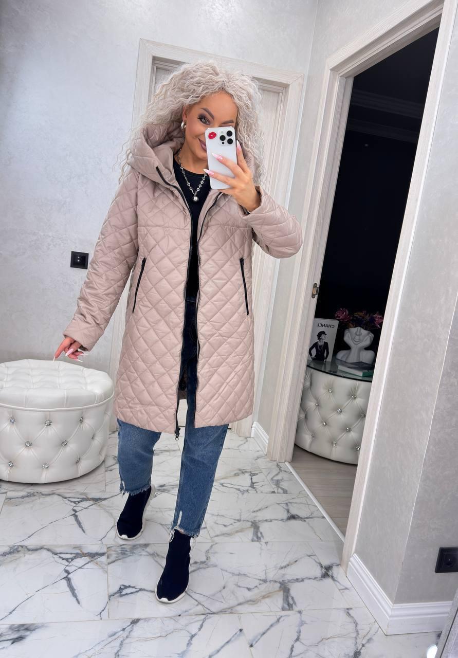 Тепле демісезонне жіноче пальто (Розмір 50,52,54,56,58,60,62,64), Бежеве