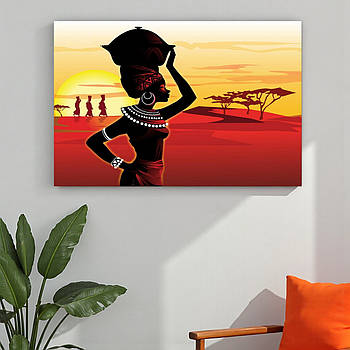 Картина Африка африканська дівчина Етнічний пейзаж пустеля Друк на полотні 60х40см
