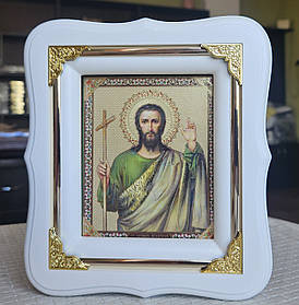 Ікона святий Іоанн Предтеча у білому дерев'яному фігурному кіоті з декоративними уголочками,кіот 18*16, лик 10*12