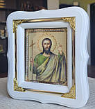 Ікона святий Іоанн Предтеча у білому дерев'яному фігурному кіоті з декоративними уголочками,кіот 18*16, лик 10*12, фото 2