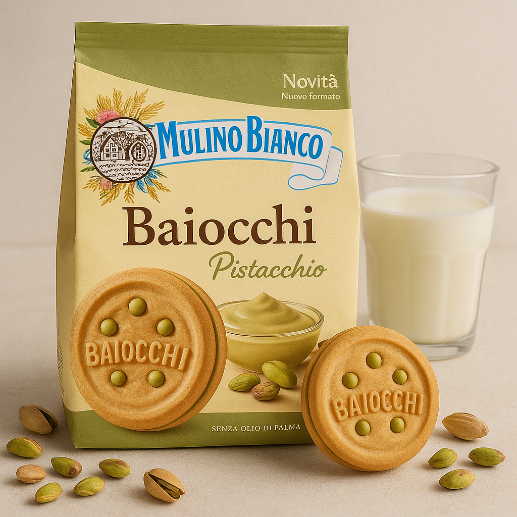 Печиво з фісташковим кремом Mulino Bianco Baiocchi Pistacchio 300 г. Італія, фото 1
