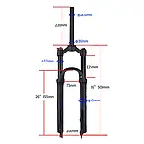 Вилка амортизаційна Bolany 26" Хід 120 мм З регулюванням жорсткості, Вбудоване блокування, Прямий шток, Повністю чорна, фото 3