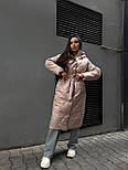 Жіноче зимове пальто плащівка куртка з капюшоном і поясом — довге стьобане пальто на зиму, розміри S, M, L,XL, фото 9