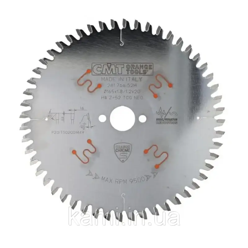 CMT 281.766.52H Пила по HPL та ламінату, HM D=165 K=1,8/1,2 F=20 Z=52 TCG NEG, фото 1