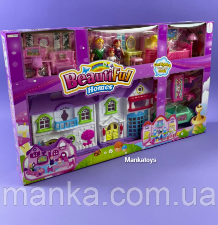 Ляльковий будиночок 8161-1 A розмір будинку 17 х 9 х 23 см, меблі, фігурки, на батарейках, звук, підсвітка, фото 1