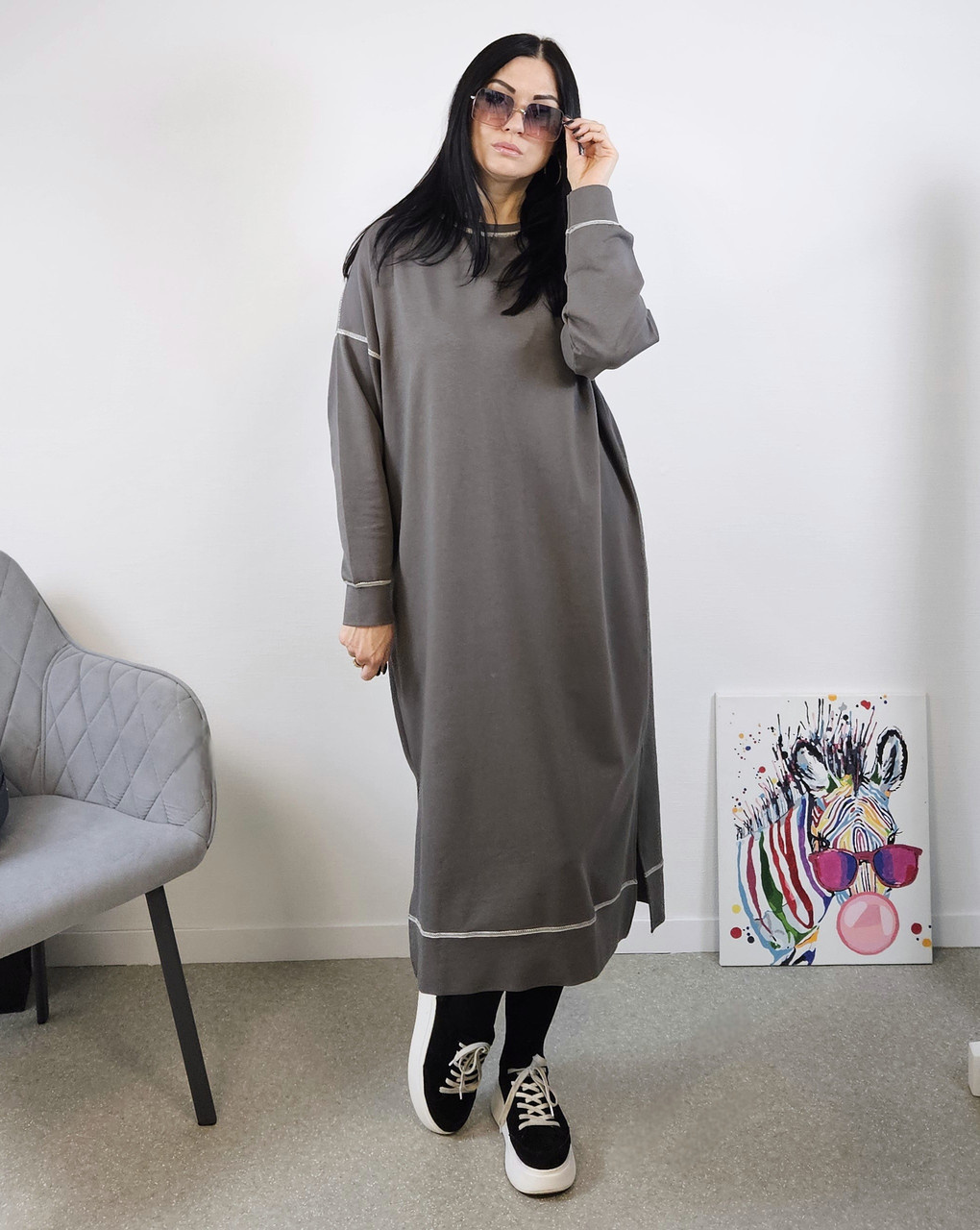 Сукня Oversize довга жіноча сіра. One Size, фото 1