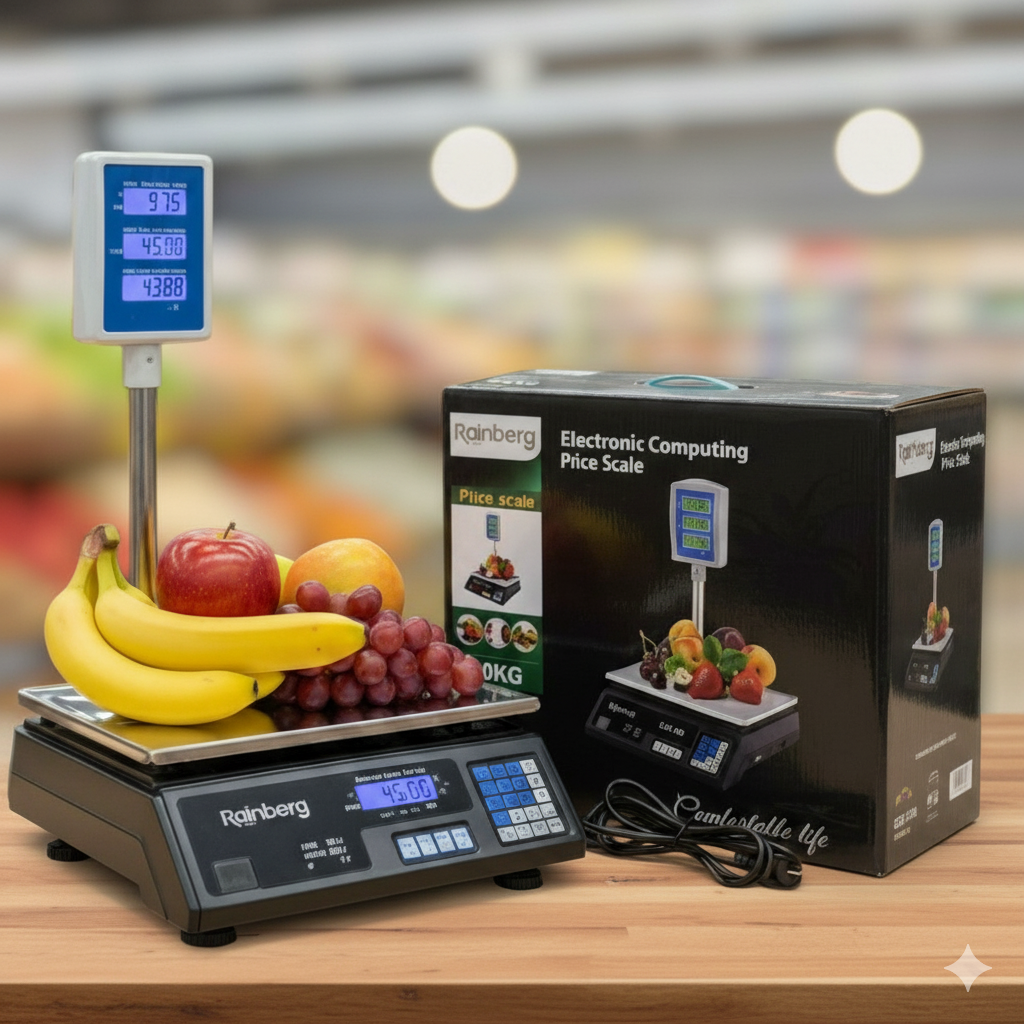 Торгові ваги Rainberg RB-304 зі стійкою й акумулятором Чорні, фото 1