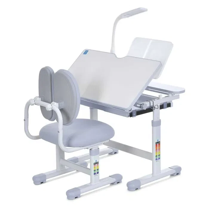 Bambi M 6136 Gray Дитяча парта зі стільцем лампою підставкою для книг регулювання висоти, фото 1