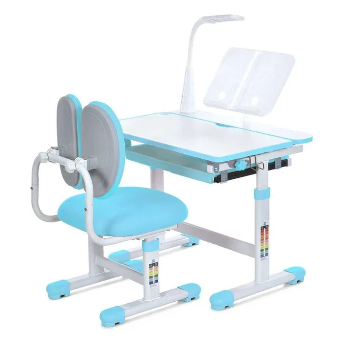 Bambi M 6136 Blue Дитяча парта зі стільцем лампою підставкою для книг регулювання висоти, фото 1