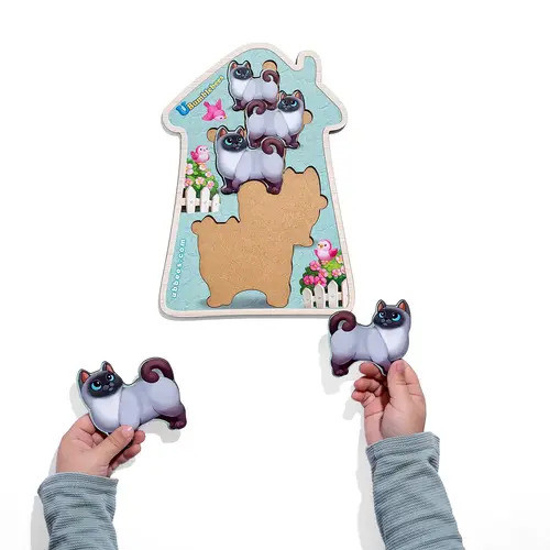 Пазл-сортер дерев'яний більше-менше "Веселі котики" (Дитяча розвиваюча гра) (ПСФ066), фото 1