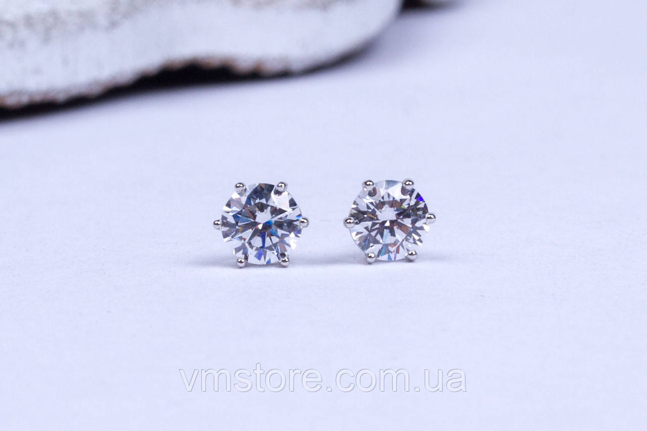 Сережки пусети з фіанітами 5 мм, джерель, фото 1