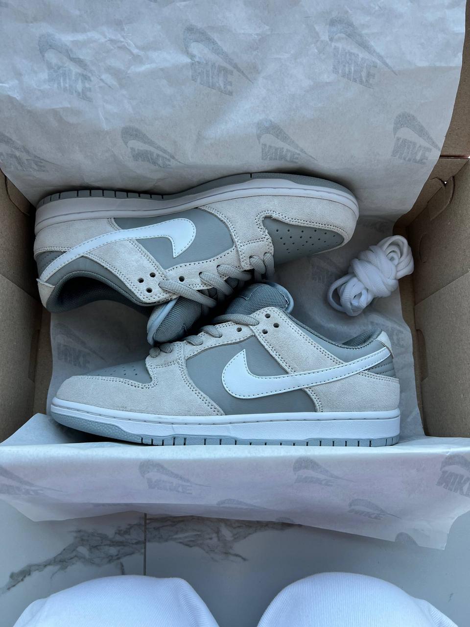 Чоловічі кросівки Nike SB Dunk White Sweet Wolf Grey Найк СБ Данк бежеві з сірим замша шкіра демісезон унісекс