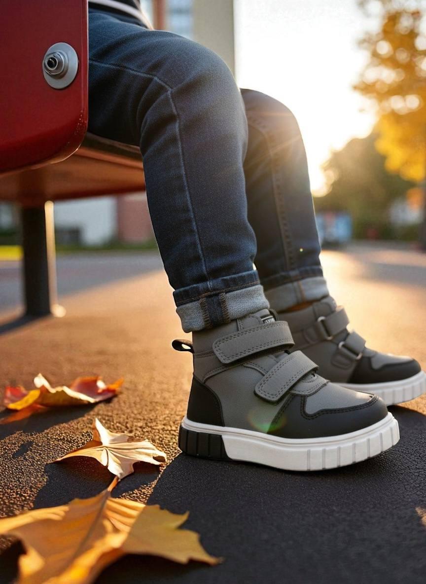 Дитяче демосизонне взуття для хлопчика черевики ошатні хайтопи утеплені на липучці РОЗМІР:23-28, фото 1