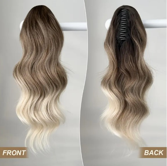 Шиньйон на крабі коричневий - омбре в блонд легкі хвилі 40 см термоволокно, фото 1