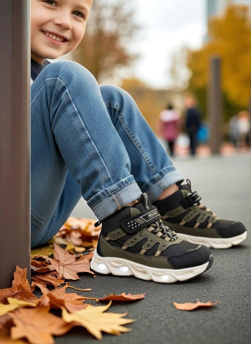 Дитяче демосизонне взуття для хлопчика черевики світні хайтопи утеплені на липучці РОЗМІР:30,31, фото 1