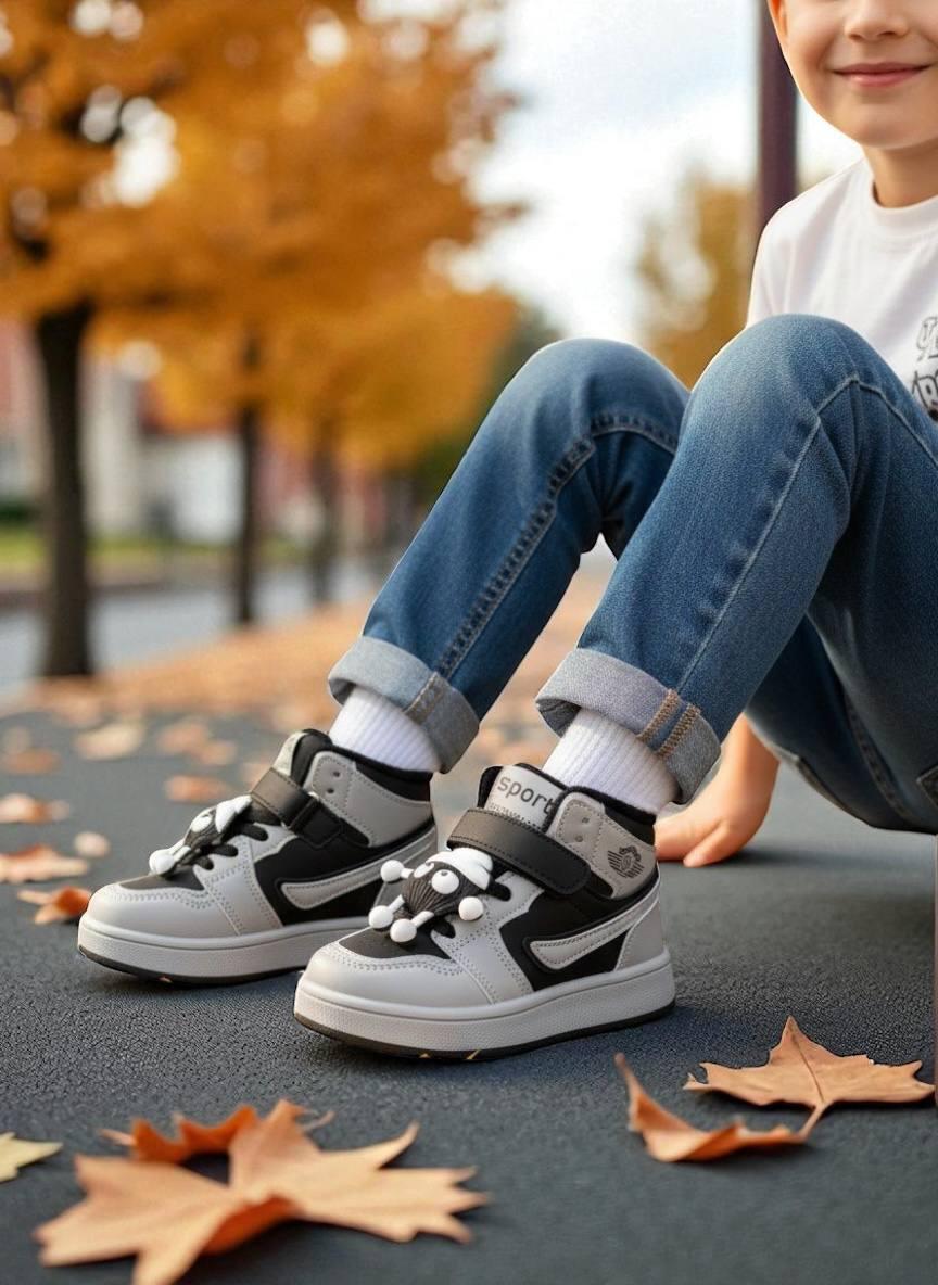 Дитяче демосизонне взуття для хлопчика черевики спортивні хайтопи утеплені на липучці РОЗМІР:26-29, фото 1