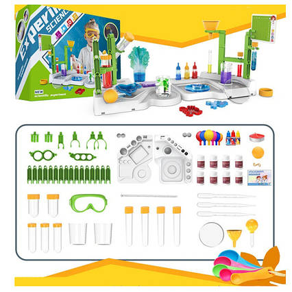 Гра «Набір хіміка», лабораторія, ігрове поле, пробірки, фарби, кульки, окуляри, 47 предметів, у коробці, 40×30×12 см (946-22S)