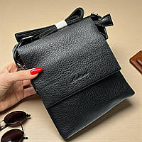 Універсальна чоловіча сумка чорна через плече з екошкіри 18х22 см