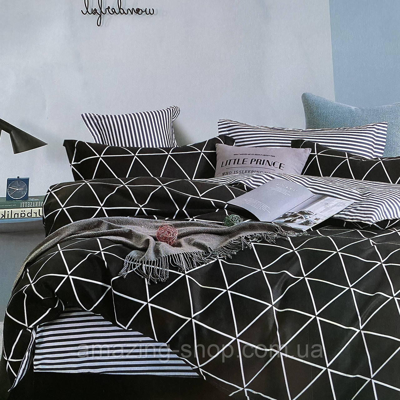 Постільна білизна Євро розмір із простирадлом на гумці 180х200+20 см Комплект постільної білизни Фланель, фото 1